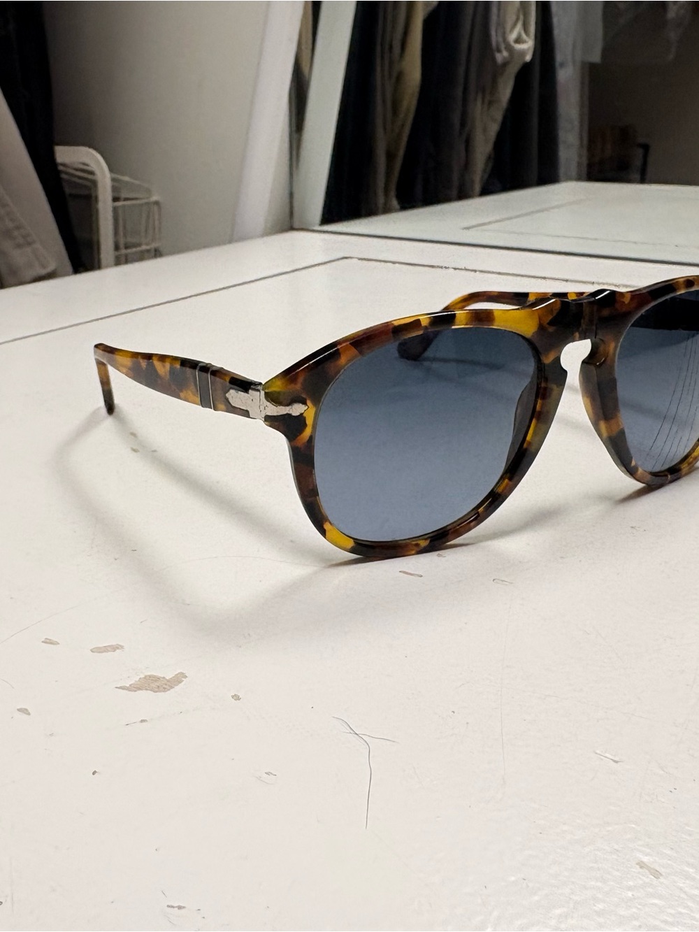 Persol Tortoiseshell Sunglasses with Blue Lenses - Men Grooming Accessory - Picture 1 of 8